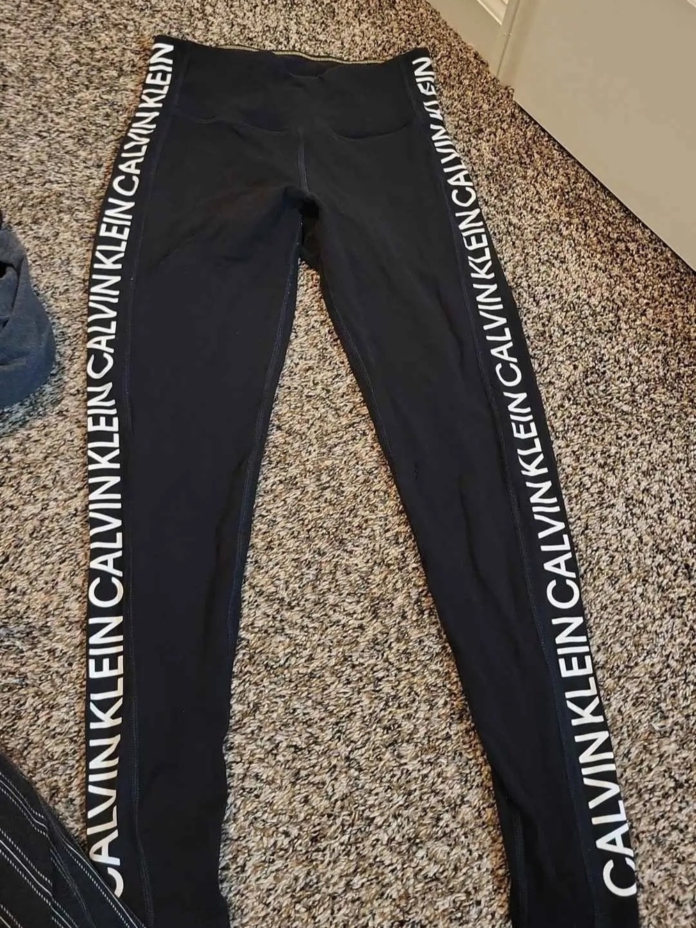 Calvin Klein Black Leggings with White Logo Side Tape